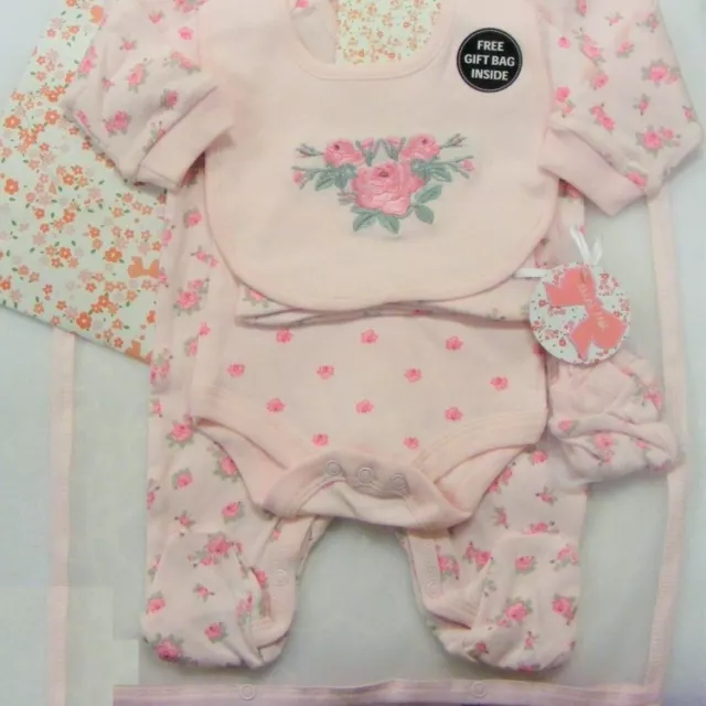 Clothing Gift Set Baby Girl Pink Floral Sleepsuit Baby Grow Outfit Newborn - 6 M