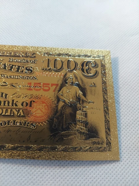 1875 american gold banknote US color paper money $100 gold foil currency