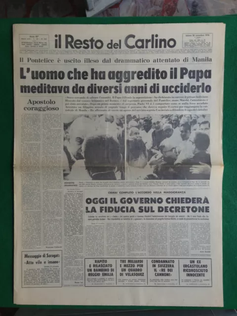 Il Resto Del Carlino 28/11/1970 , Attentato Al Papa Paolo Vi A Manila