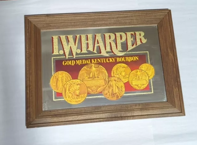 Vintage I.w. Harper Gold Medal Kentucky Bourbon Mirror Bar Advertising Sign