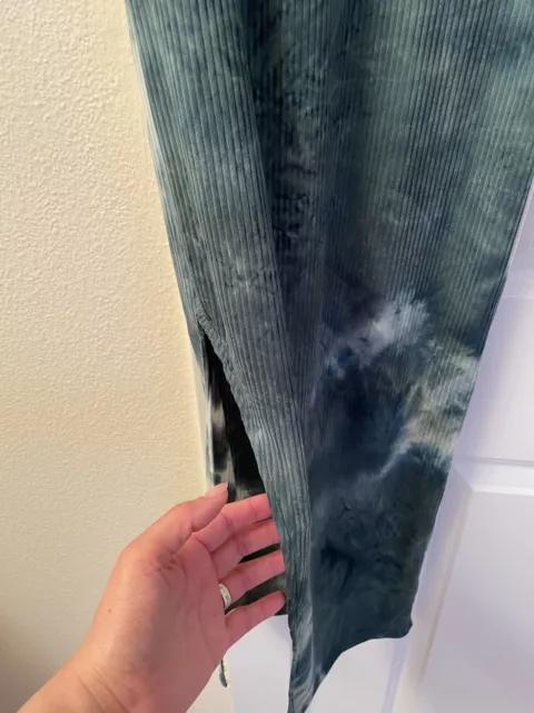 Sexy Long Maxi Sweetheart Side Slit Padded Tube Top Dark Green Tie Dye Dress S 3