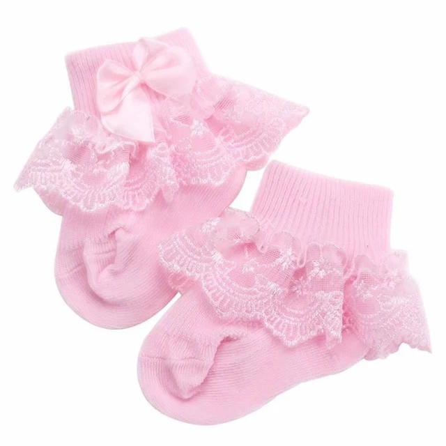 Neonati Bambino Calzini Cotone Battesimo Inverno Increspato Maglia Ginocchio Lac