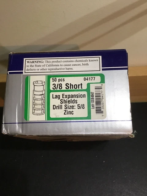 MIDWEST FASTENER #04177  3/8” Lag Shields  SHORT,Zinc Coated  Box Of 50 Pieces