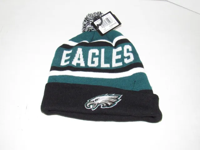 NEW Team NFL Philadelphia Eagles Black Green Pom Knit Beanie Hat Adult One Size