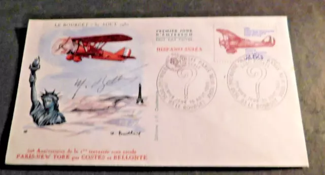 Enveloppe 1er jour FDC 1980 AUTOGRAPHE BELLONTE LE BOURGET 30081980 PARIS NEW Y