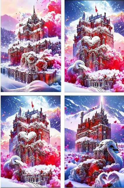 Pintura de Diamantes Nieve Hielo Rojo Rosa Castillo Diseño Hágalo usted mismo Bordado Exhibición