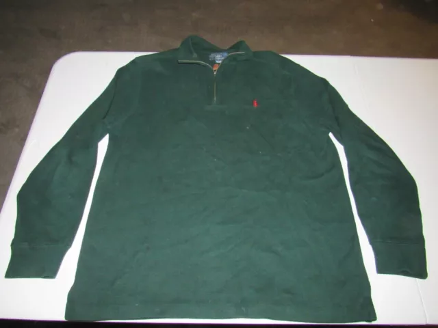 Suéter Polo by Ralph Lauren para hombre 1/4 verde cremallera manga larga talla L