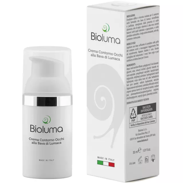 Bioluma Bava di Lumaca Crema Contorno Occhi Idratante Nutriente Antiage 30ml