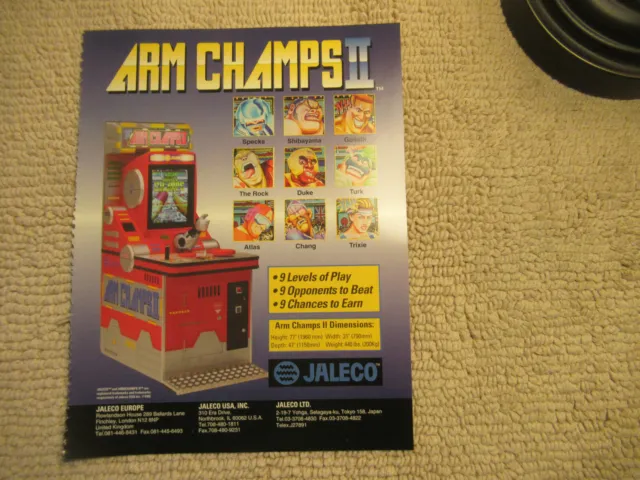 Original 11- 8'' arm champs 2 grand prix star jaleco ARCADE VIDEO GAME FLYER