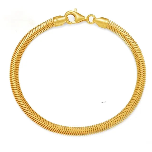 Pure 18K Yellow Gold Chain Women Gift 2.5mm Flat Snake Bracelet 2.5-2.7g/6.7inch