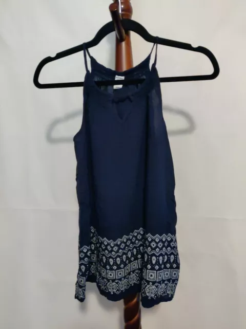 Old Navy women's size S/P spaghetti strap top blue white geometric pattern EUC