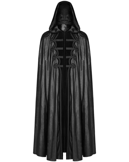 Cappotto mantello lungo gotico vampiro punk rave da uomo con cappuccio nero finta pelle