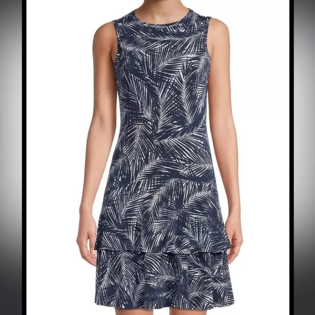 Michael Kors Women's Palm Print Sleeveless Flounce Dress Size Large New with tag