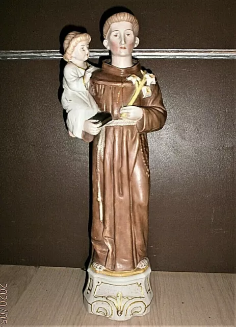 SAINT ANTOINE ET ENFANT JESUS/ANCIENNE STATUE RELIGIEUSE/H.37 cm/XXéme/BISCUIT