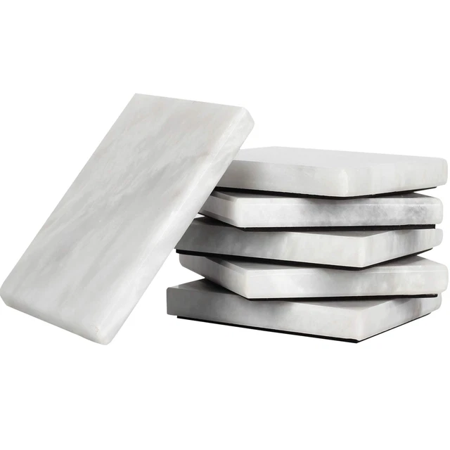 Coaster Set of 6 White Handmade Marble 3.5 Inch Bar Drink Cup Pad, Coffee Mug