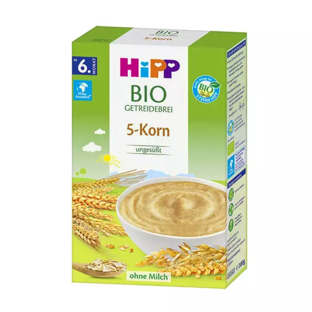 3x 200g HiPP Bio Getreidebrei 5 Korn Sin Azúcares Añadidos Leche Edulcorantes Ab