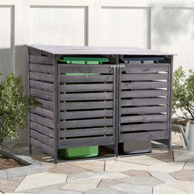 Double Triple Wheelie Bin Store Wooden Storage Shed Dustbin Cover Rubbish Stores