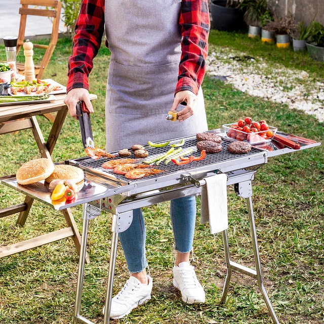 Panier de barbecue à roulettes - Argenté - Accessoire de barbecue Panier de barbecue à roulettes - Argenté - Accessoire de barbecue