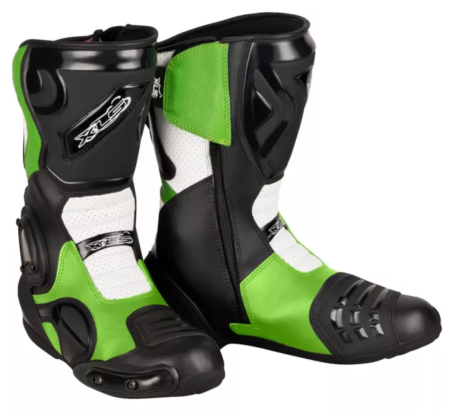 Neuf Haute Qualité XLS Bottes de Moto Course Noir Vert Blanc Taille 40 - 47 2