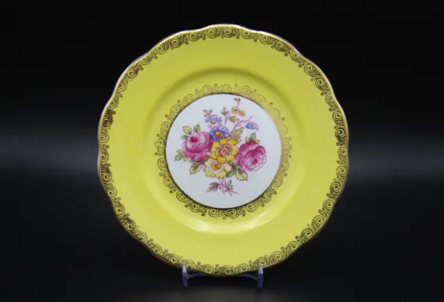 1940s Vintage Royal Albert Bone China Yellow Side Plate with Floral Centre