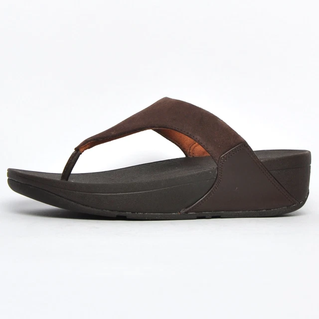 FitFlop Lulu Suede Womens Toe-Post Slip On Thong Fashion Designer Sandals Brown