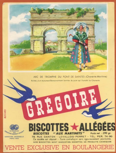 Buvard Publicitaire--Grégoire "biscottes--Arc de triomphe du pont de saintes