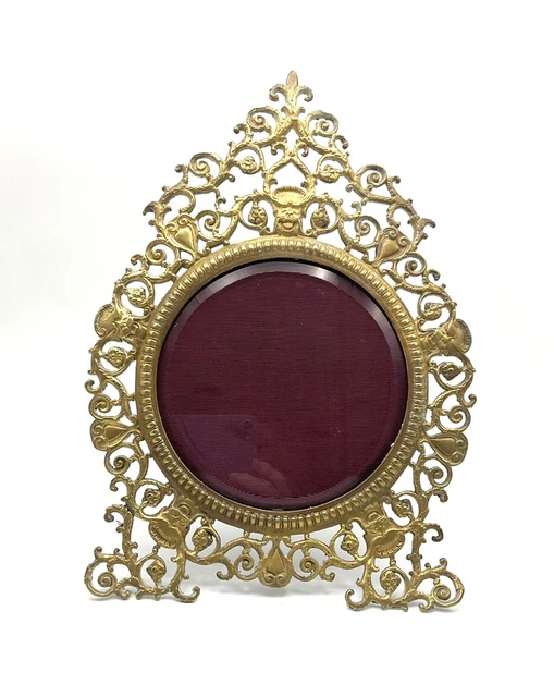 Antique Ornate Cast Brass Beveled Glass Photograph Frame