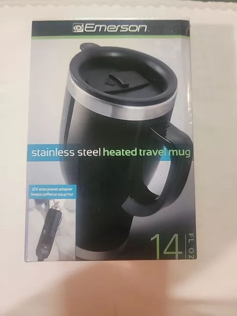 New Emerson Stainless Steel Heated Travel Mug 14 Oz In Box 12v Adapter