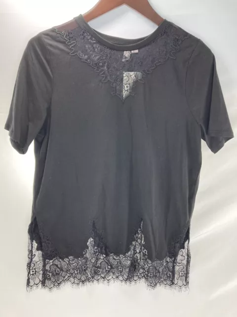 ASOS Womens Top Size 8 (US) in Black, Lace Bottom, Short Sleeve in Black NWT