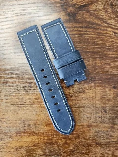 Authentic Panerai 24mm OEM Blue Calfskin Leather With White Stitch Watch Strap