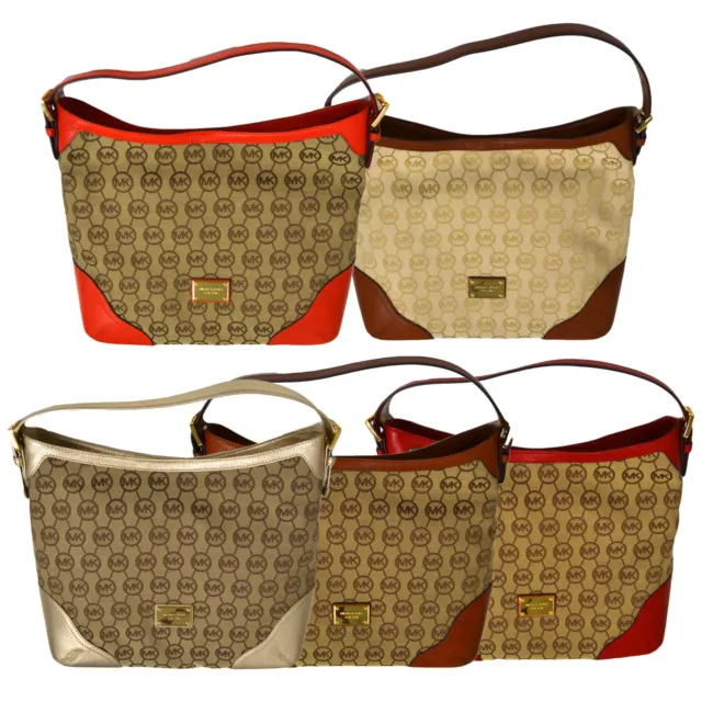 Michael Kors Handbag Purse Millbrook Shoulder Bag Mk Gold Tone Logo Large New