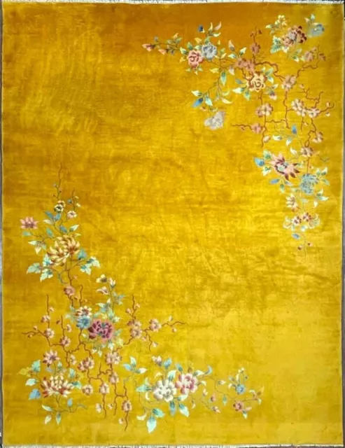 Antique Art Deco Chinese Oriental Rug, Gold 8'11" x 11'6" #17400, c-1930's