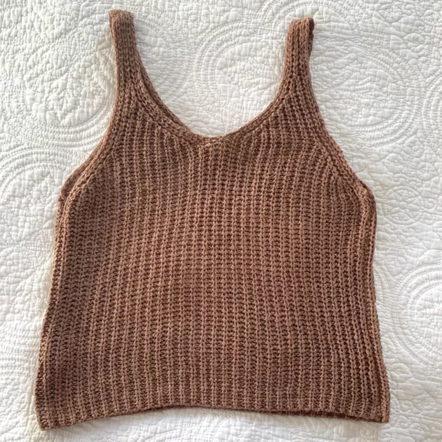 Moon & Madison Sz XS Crochet Brown Boho Sweater Top Sleeveless Cami Tank Crop