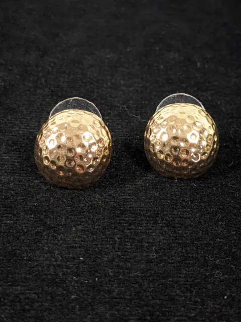 Gold Tone Textured Round Hammered Style Dome Pierced Earrings