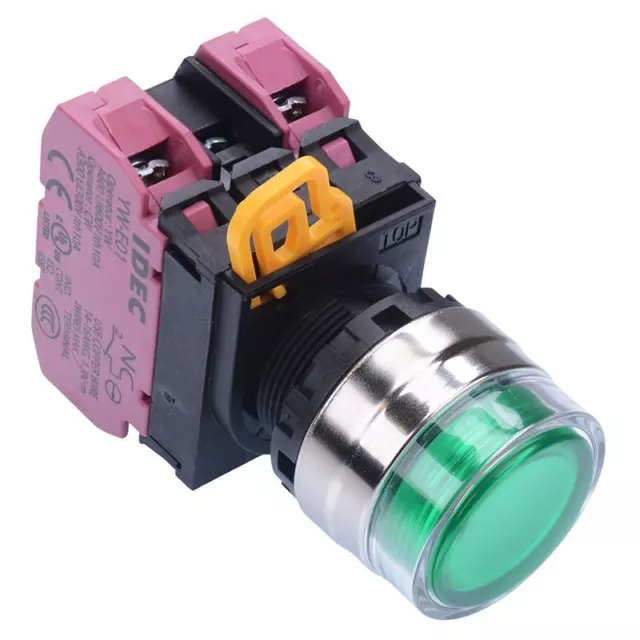 IDEC Green 24V illuminated 22mm Metal Maintained Shrouded Push Button Switch 2NC