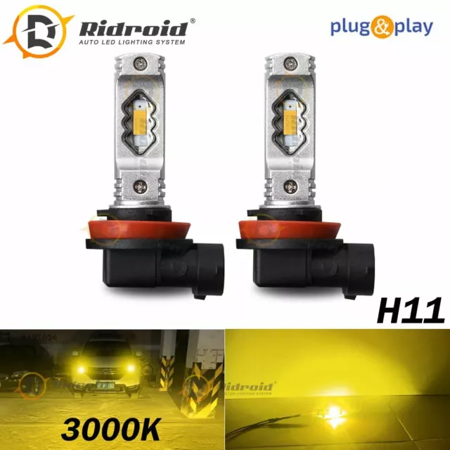 2x H11 H8 H9 3000K Golden Yellow LED Headlight Bulbs High Low Beam Fog Light