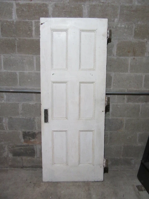 ~ ANTIQUE OAK 6 PANEL DOOR WITH HARDWARE X ~ 32 x 81.5 ARCHITECTURAL SALVAGE 6