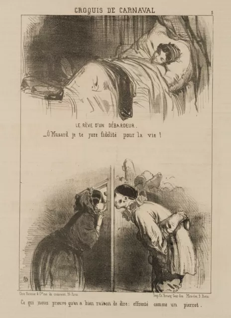 E. BEAUMONT (1819-1888), Caricatura. Incontri silenziosi, litografia moderna