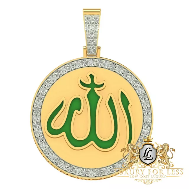 Real Genuine Diamond Allah God Muslim Islamic Arabic Pendent Charm Medallion 2''