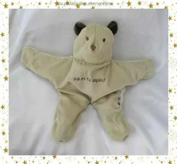 Doudou Peluche Réversible Ours Beige Et Marron Lapin Blanc Sucre D'Orge