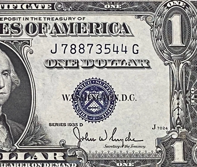 $1 1935-D ( J-G Block )  BLUE SEAL SILVER CERTIFICATE , UNCIRCULATED