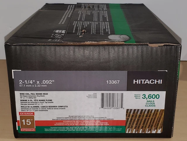 NEW Hitachi #13367 Case of Aprx. 3,600 Siding Nails 2-1/4" x .092" Wire Coil $88 NEW Hitachi #13367 Case of Aprx. 3,600 Siding Nails 2-1/4" x .092" Wire Coil $88