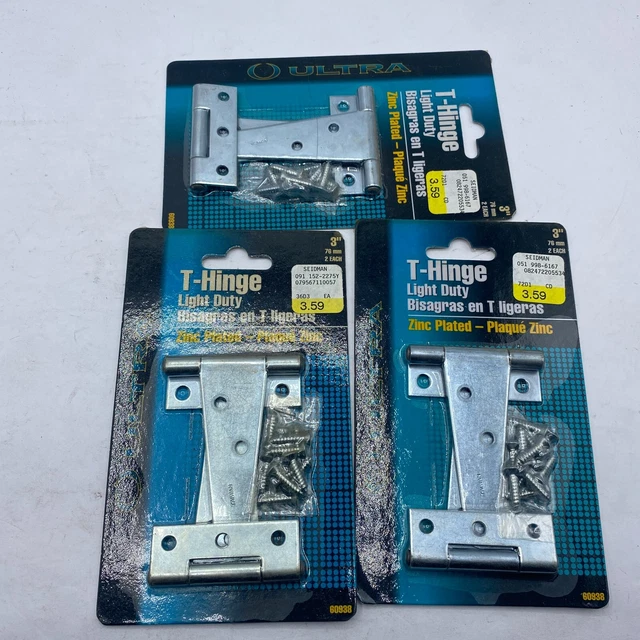 LOT OF 3 ULTRA T Hinge Light Duty Zinc Plated Fence Gate Barn Shed Door 3" 60938