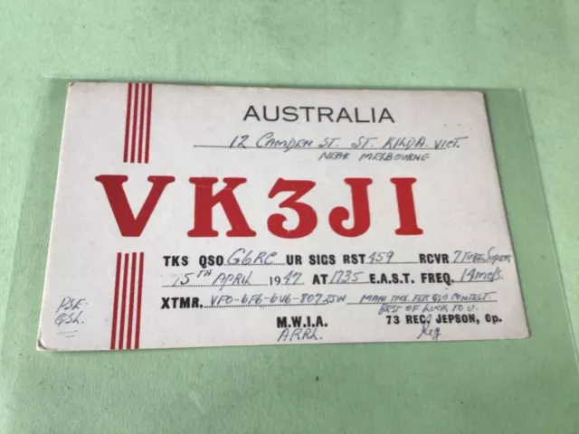 Vintage QSL Radio communication card  Australia 1947 Ref 53110
