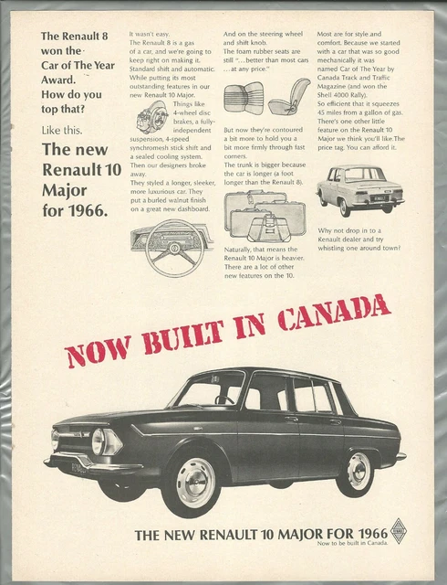 1966 RENAULT 10 advertisement, Canadian print ad, Renault 10 Major sedan