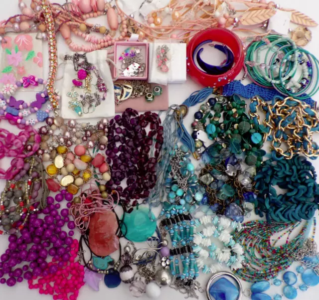 Large Job Lot Bundle of Mixed Jewellery Necklaces Beads Pink Blue 1.3kg