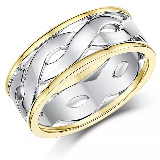 Two Colour Celtic Yellow Gold & White Gold Wedding Ring 5mm 7mm 9ct Gold