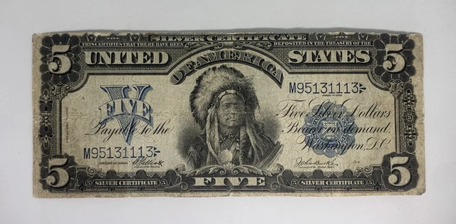 1899 Five Dollar Silver Certificate $5 Indian Chief Large Size good condition