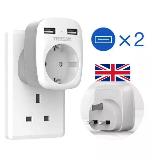 Deutschland auf UK Reiseadapter 3-in-1 Steckeradapter 13A mit 2 USB-Anschlüssen