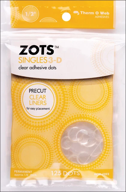 Paquete de 4 puntos adhesivos transparentes individuales Thermoweb Zots-3D 1/2""X1/8"" de espesor 125/paquete -36